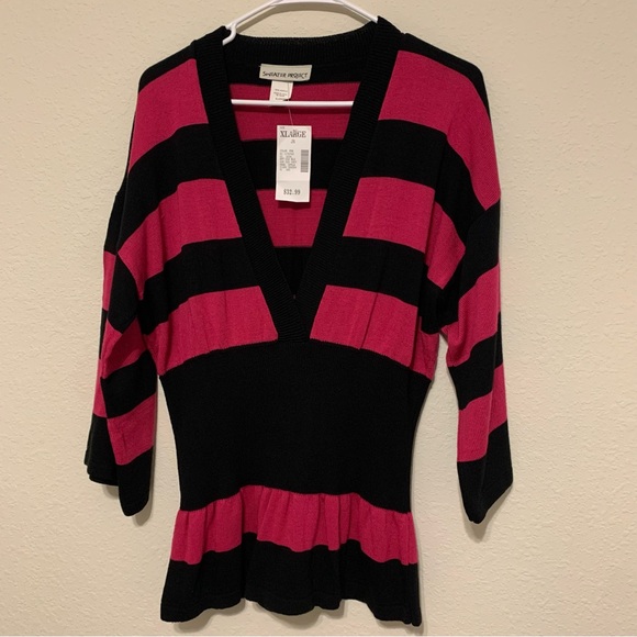Sweater Project Pink and Black V-Neck Sweater NWT XL - Picture 4 of 4
